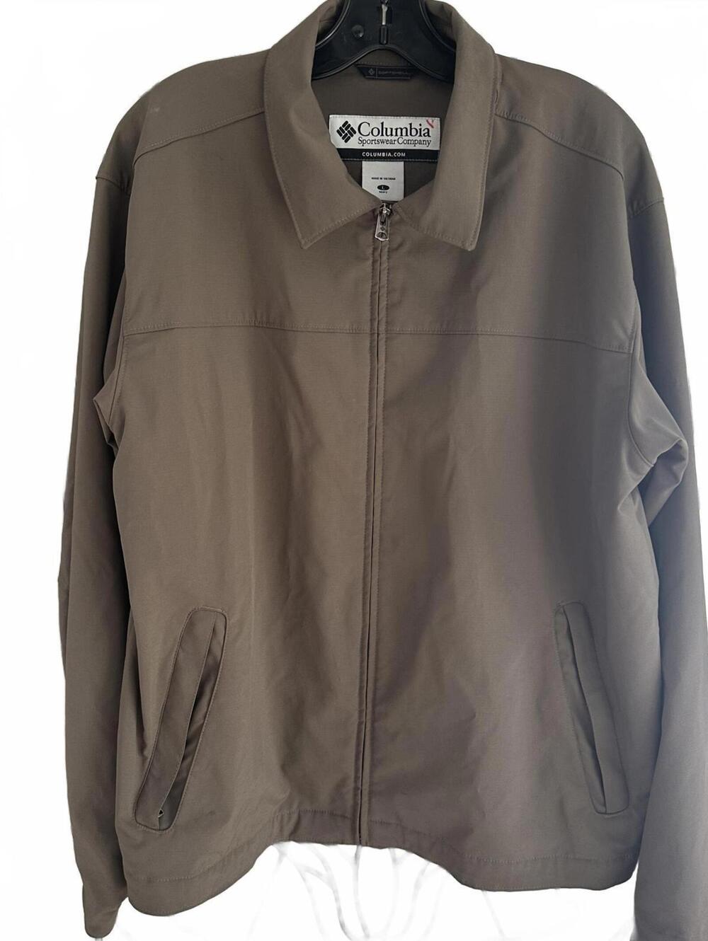 Columbia Men's L Softshell Jacket Taupe Brown Full Zip Collared Stretch